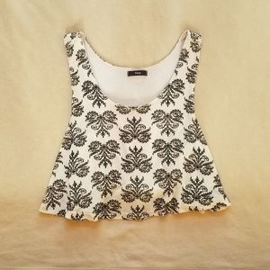 Cream and Black Floral Brocade Crop Top